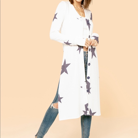 NWT Star Print Side Slit Cardigan USA - Picture 6 of 7